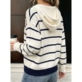 thumbnail image 5 of Women Hooded Button Striped Knit Long Sleeve Cardigan Sweater White & Blue S, 5 of 8