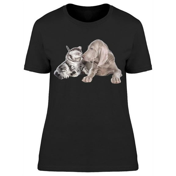 Cute Cat And Weimaraner T-Shirt Women -Image by Shutterstock, Female XX-Large