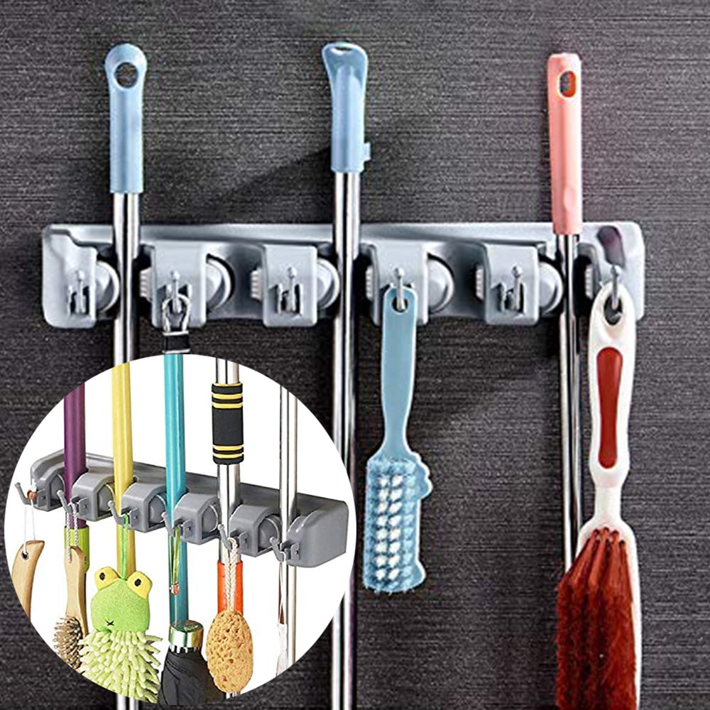 5 Position with 6 Hooks Garage Storage Holds Up to 11 Tools Garage Storage Systems Broom Organizer Wall Mount Mop and Broom Holder Storage Solutions for Broom Holders 