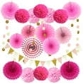 thumbnail image 1 of Suministros de decoración para fiestas, 21 piezas de pompones de papel, flores de rosas, abanico de bolas, pancarta triangular, abanico de papel y guirnaldas, decoraciones para fiesta de cumpleaños de, 1 of 5