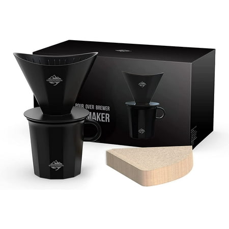 

Pour Over Coffee Maker Set Black Ceramic Coffee Dripper By CrossCreek with V60 Paper filter Black Ceramic Streamline Coffee Mug for Cafe Home Restaurant 6291-12201-03A