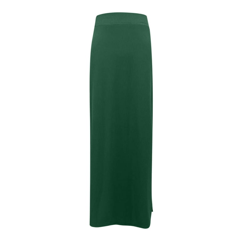 ★RAIVE★ Punching Knit Long Skirt in Y/Green VK4MS2613E Women's Elastic High Waisted Bodycon Maxi Skirt Side Split