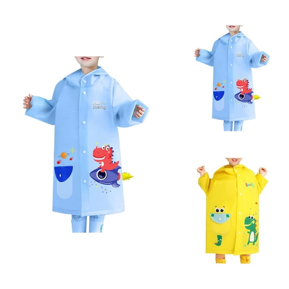 Reflective Dinosaur Rain Poncho for Kids, Waterproof Hooded Raincoat for Kindergarten Boys & Girls, School Rain Wear for Walking & Cycling