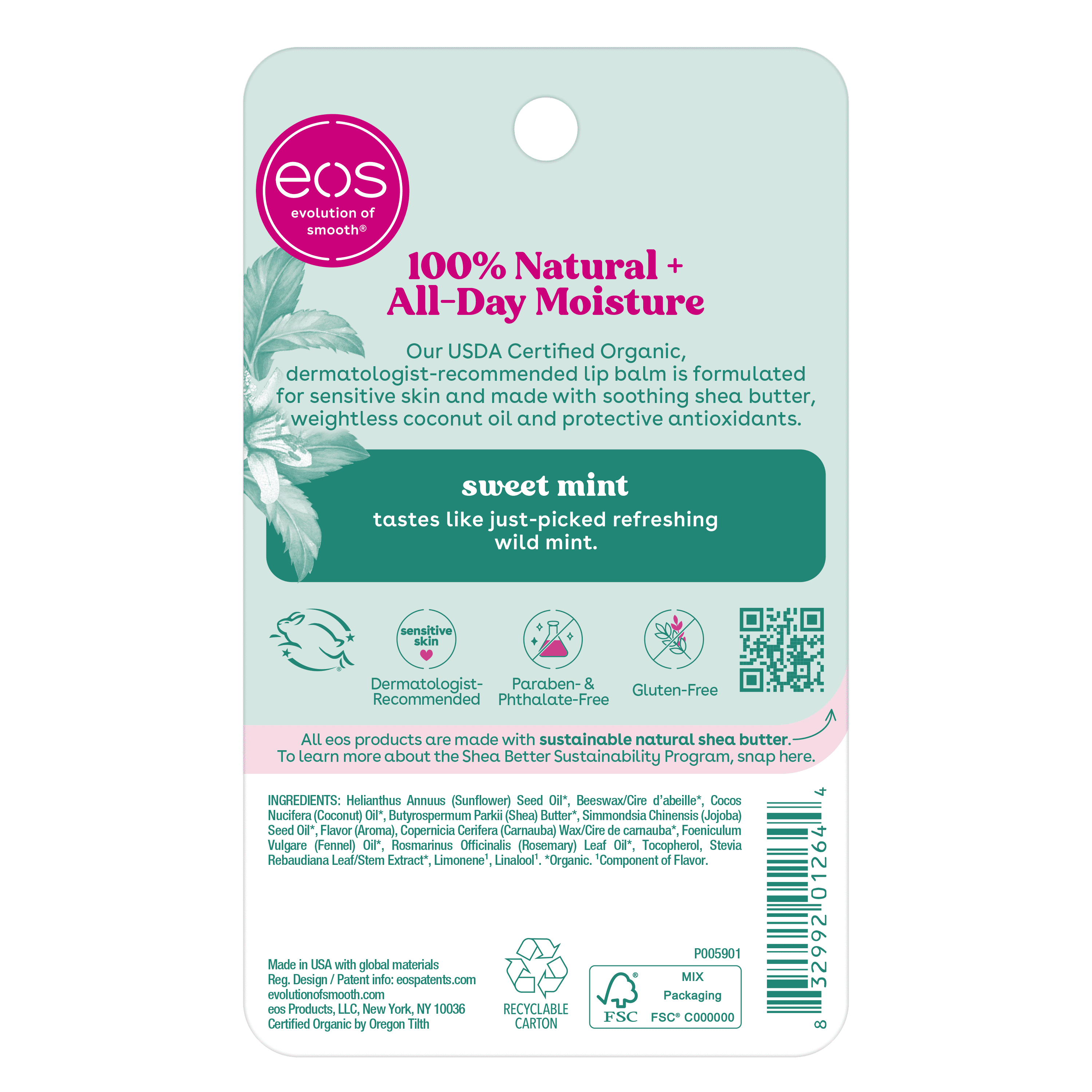 (4 pack) eos 100% Natural & Organic Lip Balm Stick - Sweet Mint | 0.14 oz | 2-pack