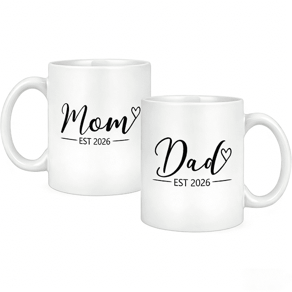 New Parents Gifts for Couples, Pregnancy Announcement Gifts, Mom And Dad Mugs Est 2026, 11 Oz