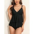 thumbnail image 3 of Charmo Ruffled Layer V Neck Tankini Swimsuits for Womens Tummy Control Two Piece Bathing Suit with Shorts, 3 of 7