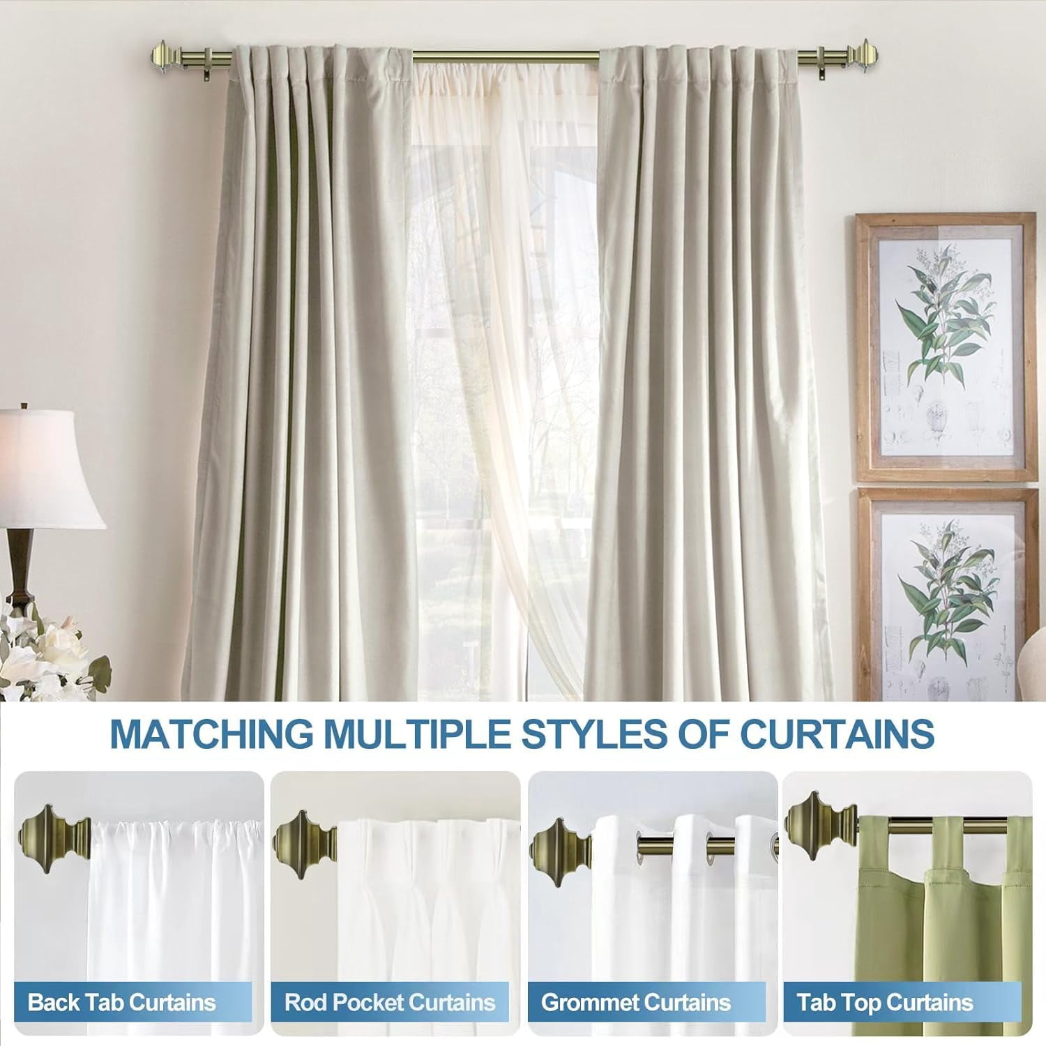 Urbanest Adjustable Double Curtain Rod Set Pila Flat Button Finials – 1″ Front & 5/8 Back Rod With Antique Brass Rod, 84–120 Inches