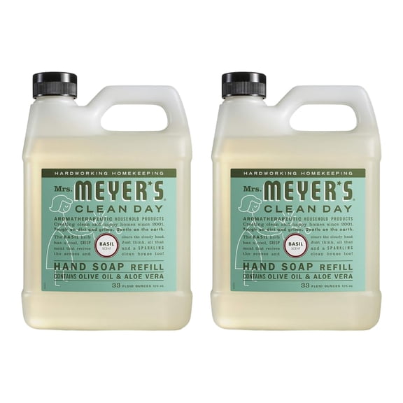 Mrs. Meyer's Clean Day Liquid Hand Soap Refill, 33 fl oz, Basil (Pack of 2)
