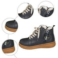 thumbnail image 5 of Womens Vintage Wedge Combat Boots Casual Adjustable Mid Calf Walking Riding Short Ankle Booties with Side Zipper Dark Blue Size 8.5, 5 of 7