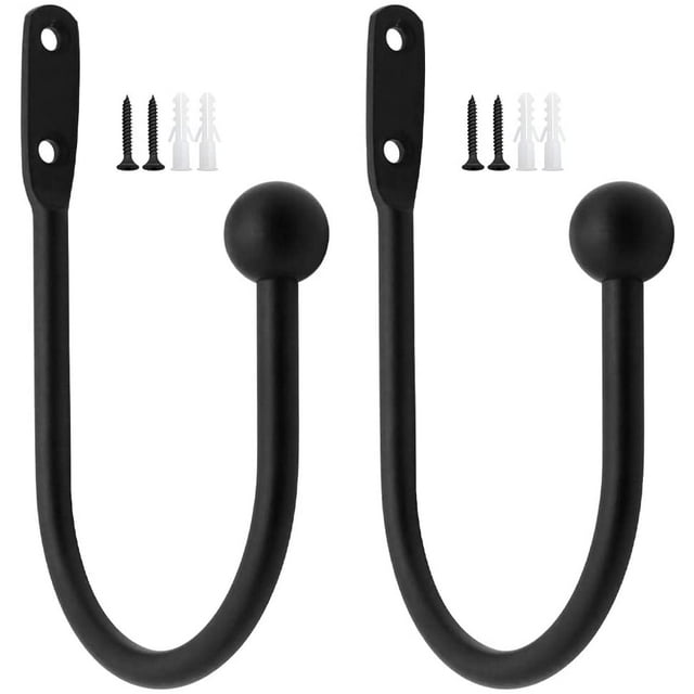 2 Pieces Curtain Drapery Holdbacks Decorative Window Hooks Curtain Tiebacks Metal Curtain Holdback Hooks for Heavy and Light Curtain Hooks Hook - Black