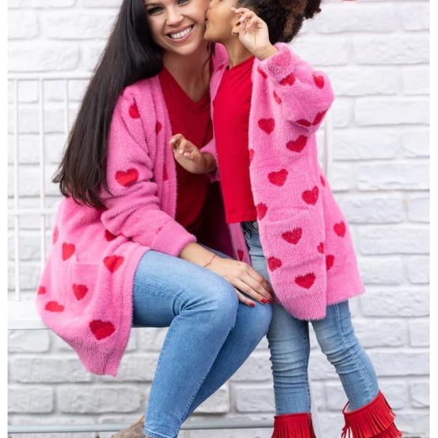 Cardigan Mère et Fille, Chandail à Manches Longues Ouvert avec Poches