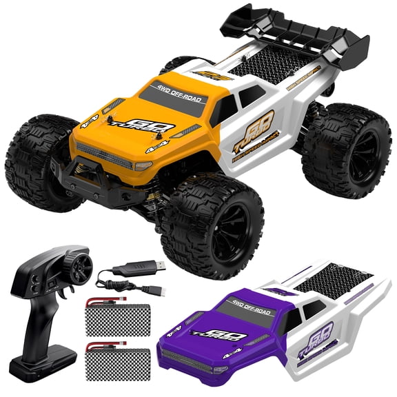 1:14 RC Car, 50 KPH High Speed Remote Control Car, 4WD Off Road Truck with 540 Brushed Motor, Metal Differential, LED Lights, 2.4GHz All Terrain Fast RC Truck for Adults & Kids, Yellow