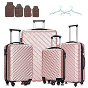 18-28inch 4 piece Hardshell luggage sets with spinner wheels ABS Lightweight Suitcases for Family (Rose Gold)