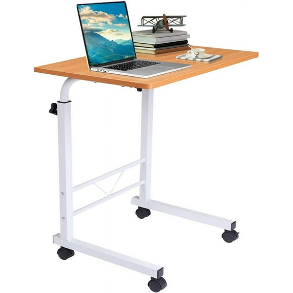 HYJY Mobile Computer Desk Cart - Height Adjustable Laptop Table With Wheels, Rolling Stand, Sofa Side Table, Portable Tray for Couch, Bed, Home Office (Oak 2- L)