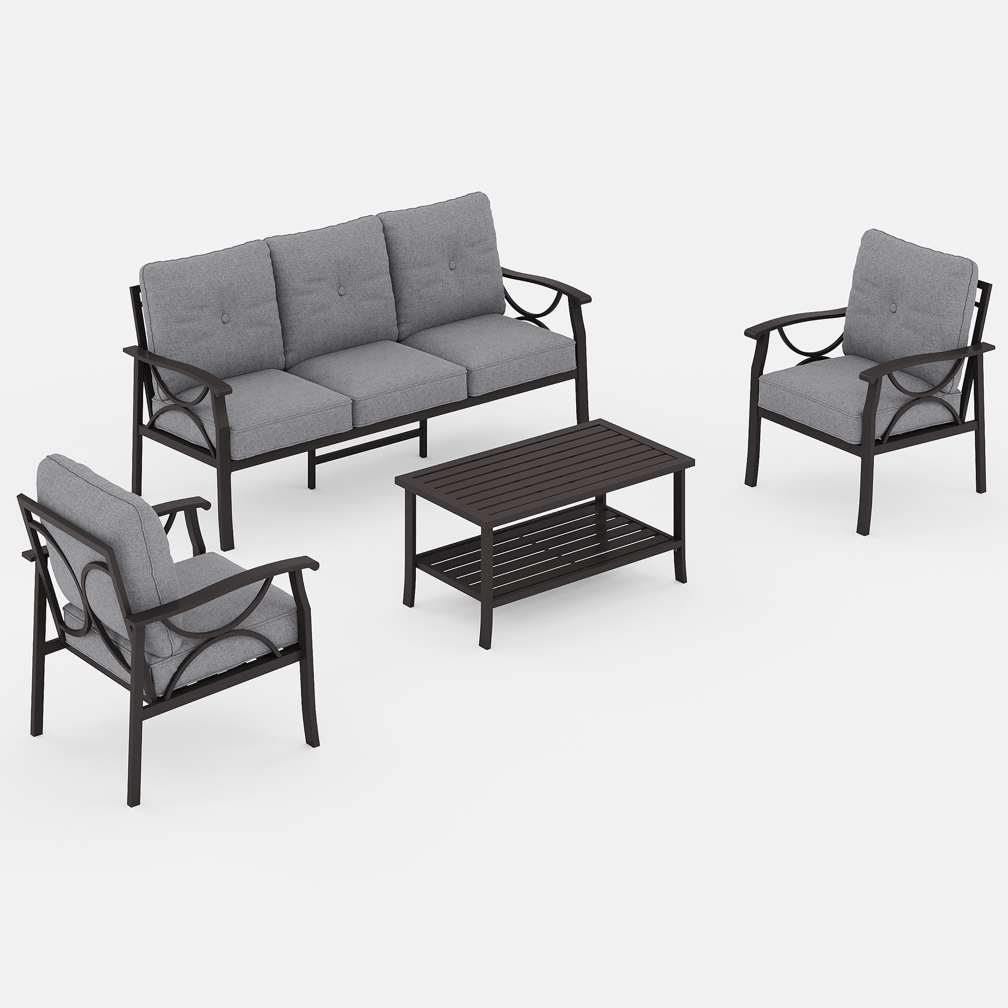 Heynemo 5-Seater Outdoor Patio Furniture Set, 4 Piece Patio Conversation Set with Coffee Table, Metal Furniture Set for Porch Backyard Garden, Grey