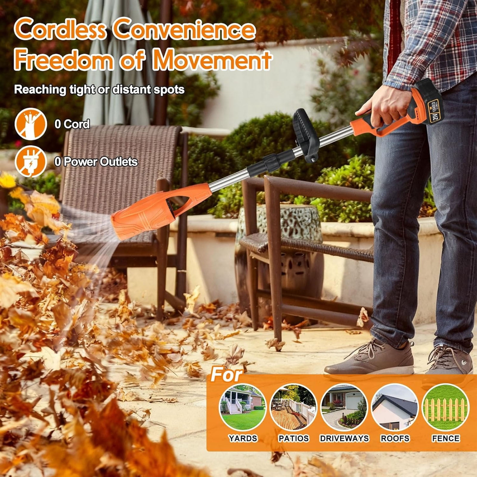 Cordless Leaf Blower, Electric Leaf Blowers Battery Powered with Foldable Rotating Design, Handheld Lightweight Gutter Cleaning Tools for Garden House Lawn Care Patio Cleaning
