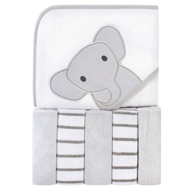 Hudson Baby Unisex Baby Hooded Towel and Five Washcloths, Modern