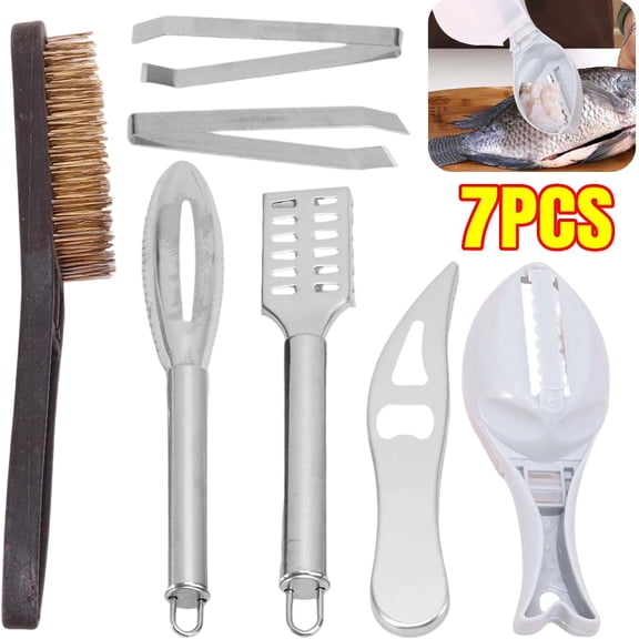 7PCS Fish Scaler Tool, Fish Skin Graters, Stainless Steel Fish Scaler Remover Fish Scraper Scaler with Sawtooth, Fish Tweezers Fish Descaler Tool