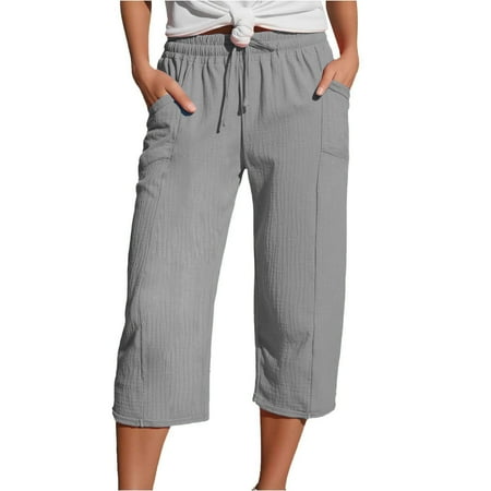 AHTJRT Women s Summer Cotton Capris 2026 Beach Trousers with Pockets Lightweight Drawstring Waist Trousers Dressy Stretch Straight Leg Shorts Gray#02 XXL AHTJRT Women s Summer Cotton Capris 2026 Beach Trousers with Pockets Lightweight Drawstring Waist Trousers Dressy Stretch Straight Leg Shorts Gray#02 XXL