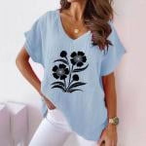 Linen Tops Womens Summer Tops Casual Short Sleeve Shirts for Women Casual Loose Tshirts Shirts Oversized Printed Tshirts My Items Ordered