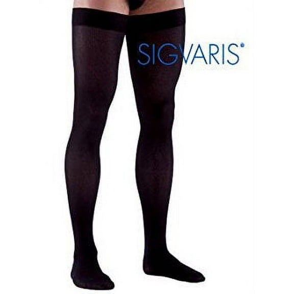 Sigvaris Essential 232 Cotton Men's 20-30 Closed Toe Thigh High Compression Stockings w/Grip Top Black MS Short