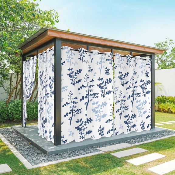 Outdoor Curtains for Patio Waterproof, Blue Botanical Outdoor Privacy Panels Grommet, Spring Floral Watercolor Leaf Blackout Outside Curtains for Porch/Cabana/Pergola/Gazebo 54"x84", 1 Panel