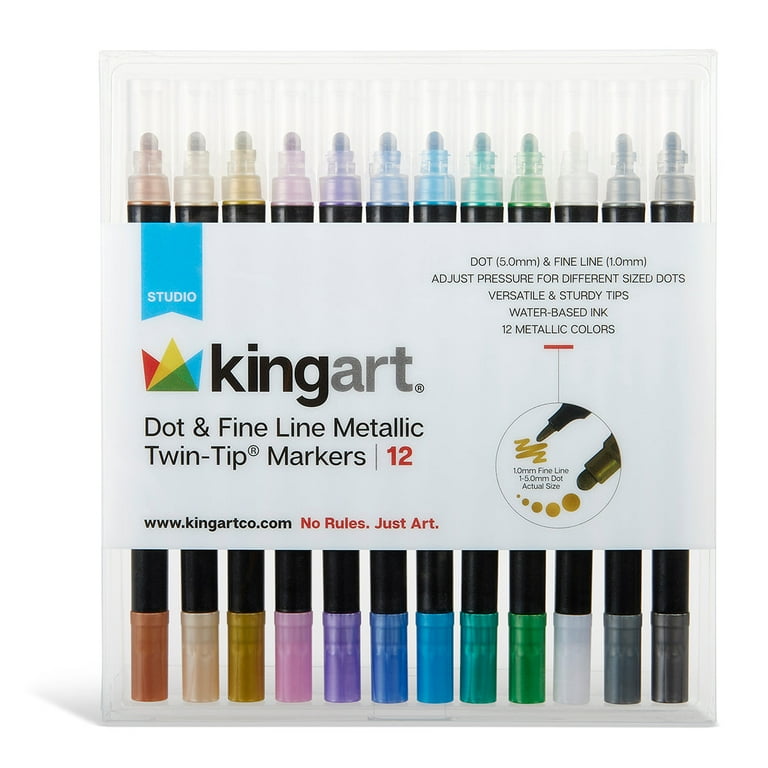 KINGART® Studio Dot & Fine Twin-Tip™ Metallic Markers, 12 pc. Set