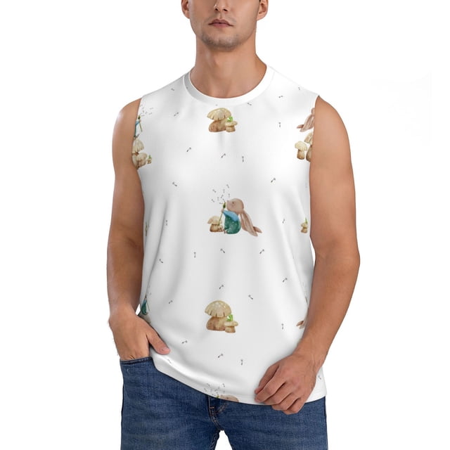 Balery Rabbit Blowing Dandelions Camisetas sin mangas para hombre, absorbe la humedad y protege contra el mal olor.-Small