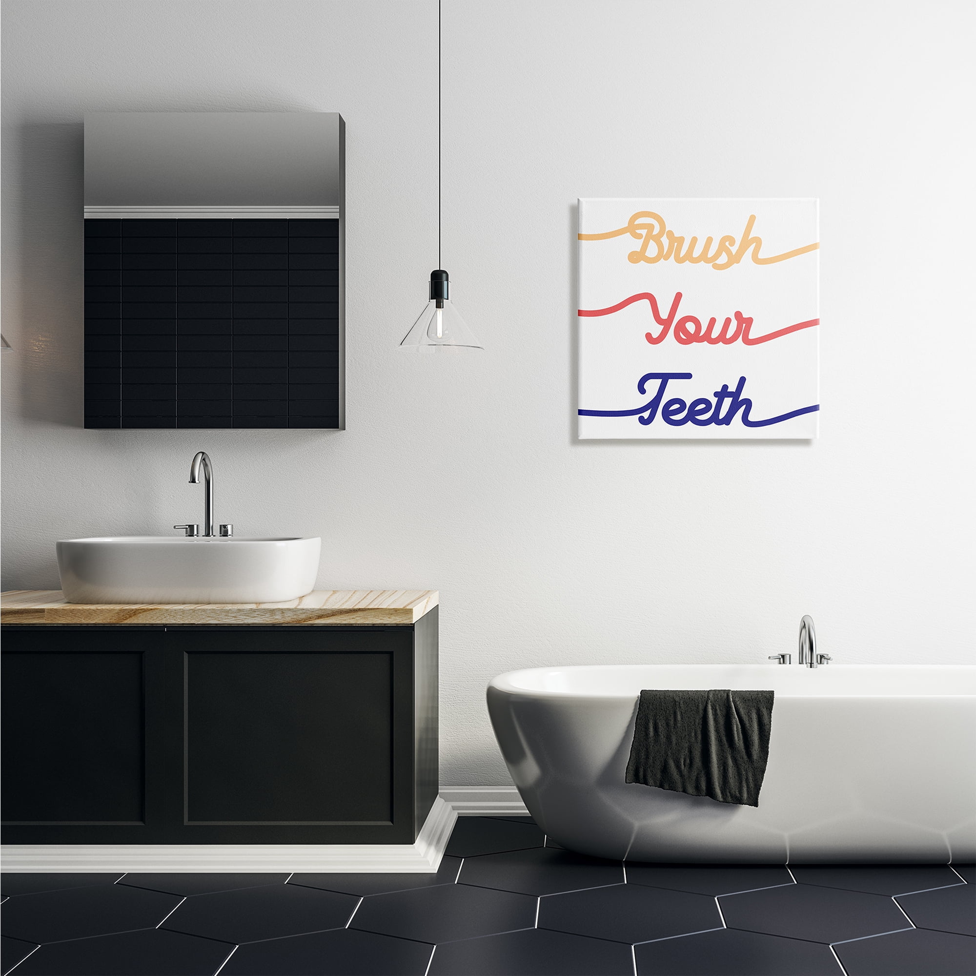 Stupell Industries Brush Your Teeth Children's Bathroom Dental Hygiene Typography Painting Gallery Wrapped Canvas Print Wall Art, 24 x 24