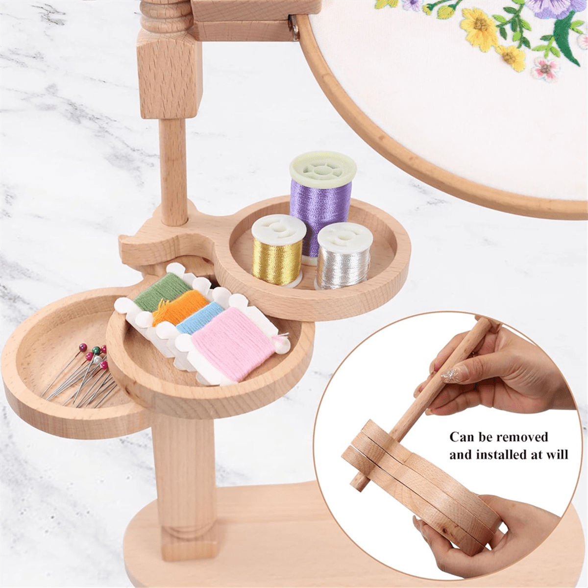 Embroidery Hoop Stand, Stand with Disc, Easy to Use Beech Wood for Art Craft Projects