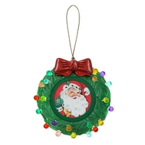Mr. Christmas 3 In. Green Shatterproof Wreath Picture Frame Recordable Ornament, 4.25" W x 1.57" D x 4.25" H