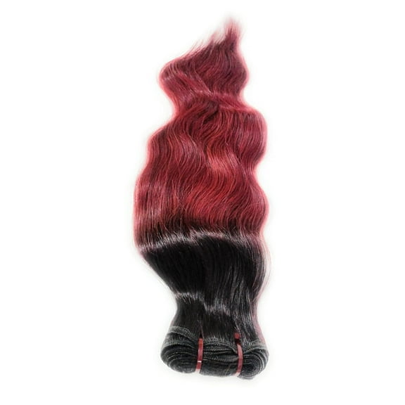 Weft Hair Bundles | 20" inches Lenght | With 100% Remy Virgin Cuticle Aligned Human Hair | 100 Grams (Black & Wine) | For Women & Girls