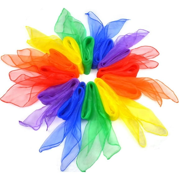 Windfall 12pcs Square Juggling Silk Dance Scarves Magic Tricks Performance Props Accessories Movement Scarves Rhythm Band Scarf 24 by 24 Inches