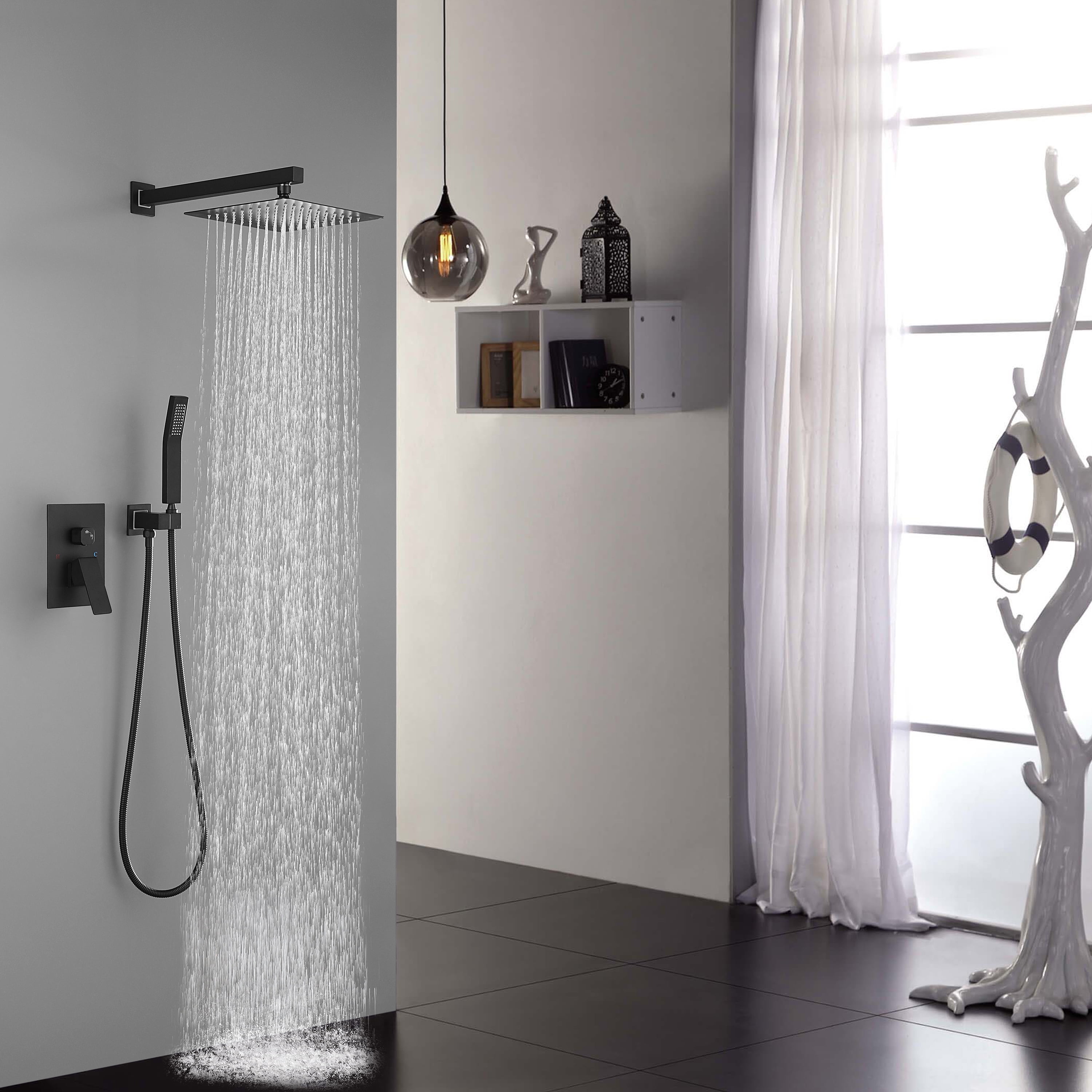 Bathroom Luxury Rain Mixer Combo Set Wall Mount LED Rainfall Shower Head System 
