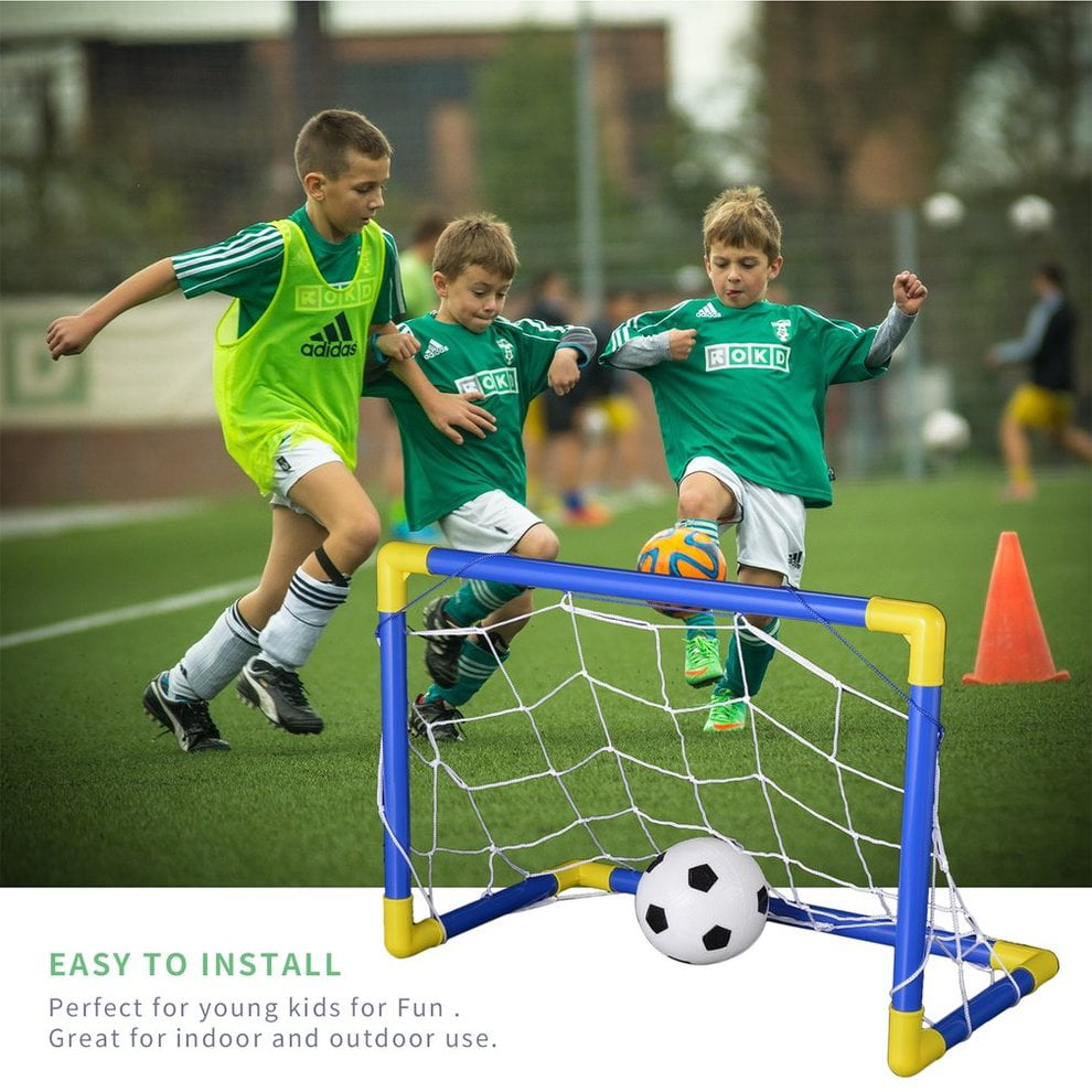Folding Mini Football Soccer Goal Post Net Set with Pump Kids Sport