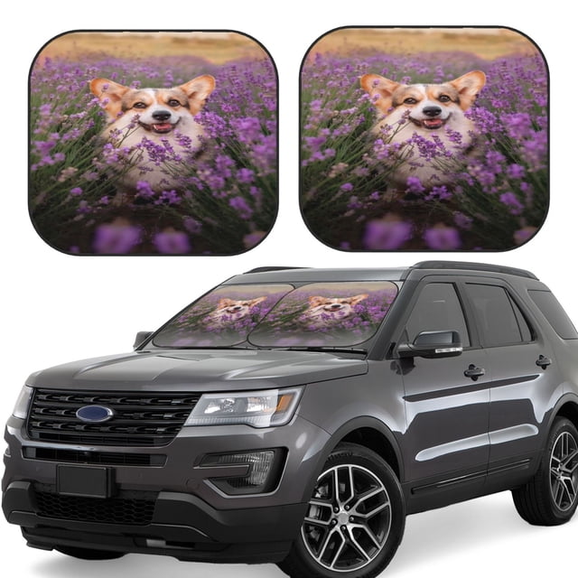 Saiise Chien en Fleurs de Lavande pour Pare-Soleil de Voiture Pliable (Lot de 2) Offre Protection Solaire avec un Design Pliable Facile pour Pare-Brise Pratique-Petit