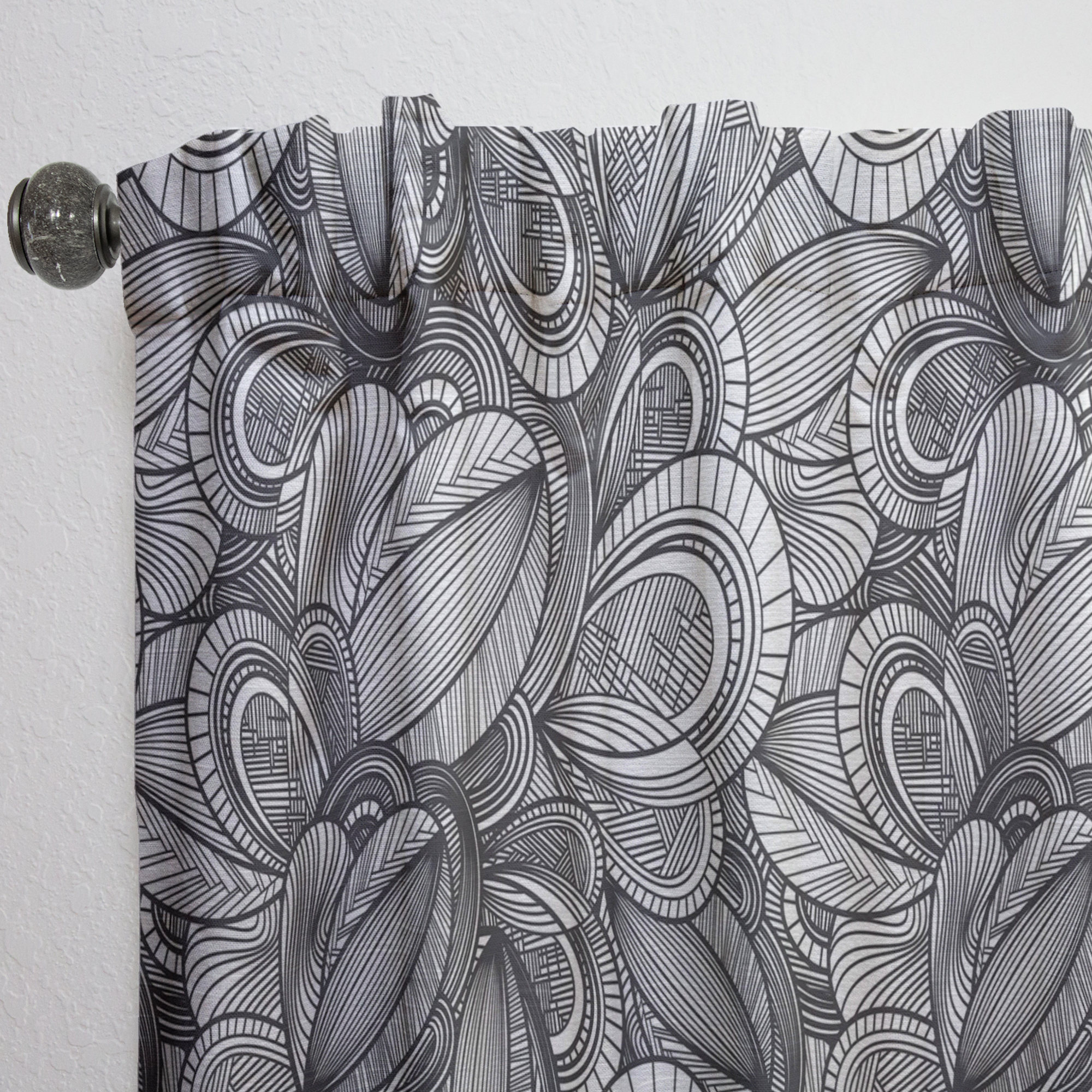Designart 'Geometric Leaves In Monochrome' Traditional Curtain Panel