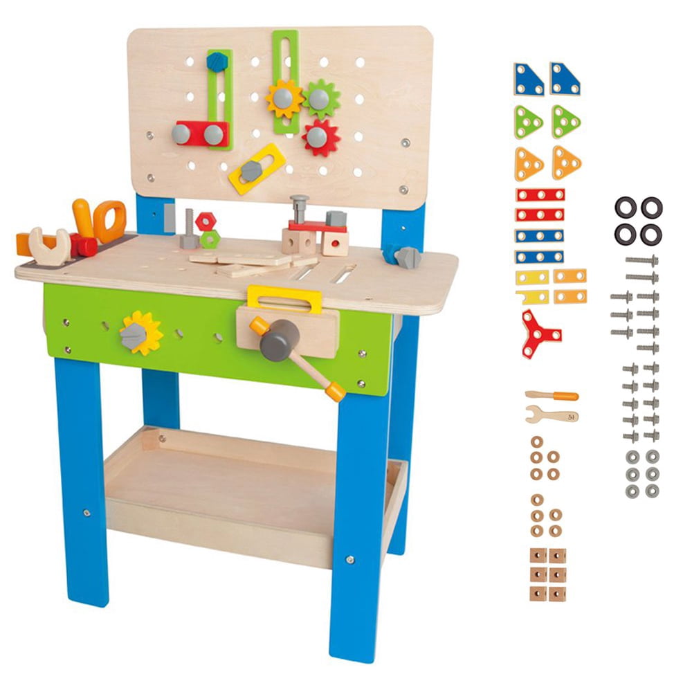 Hape Wooden Tool and Workbench Builder Set + Hape 62 Piece Master Builder Set - Walmart.com