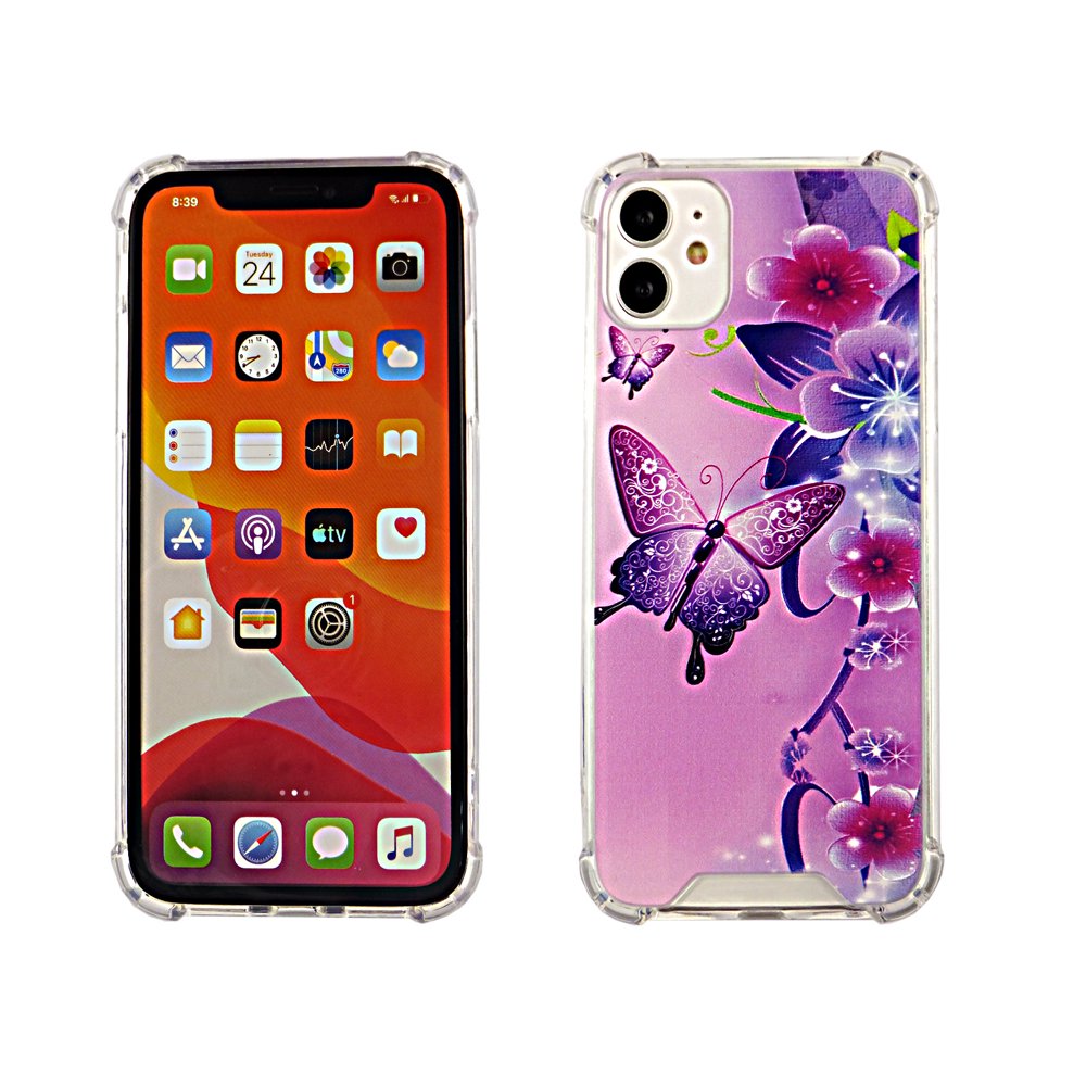 Butterfly Flower Pink Case for iPhone 11 ONLY 6.1'' 4 Cushion Corners