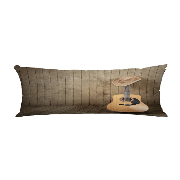 ECZJNT Cowboy hat guitar against wooden Pillow Cover Body Pillowcase Pillow Protector 20x60 Inch