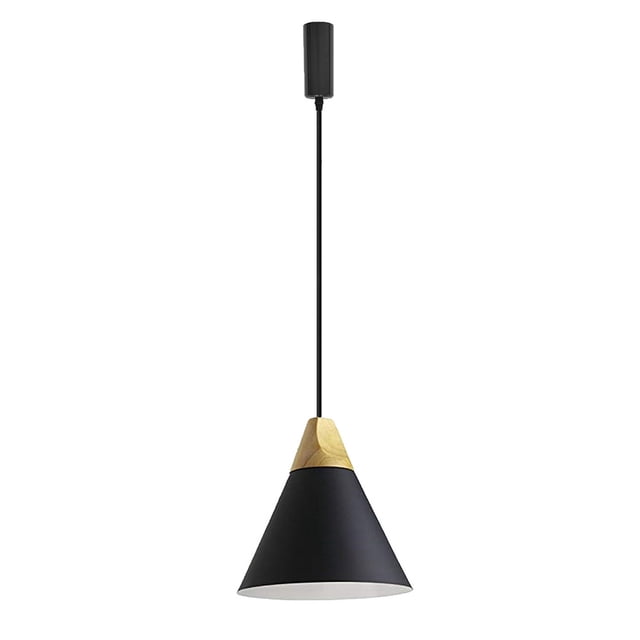 FSLiving J-Type Track Lights,Adjustable Wire Length Freely,Modern Pendant Lighting Fixtures w/ Macaron Aluminum&Wood Shade for Kitchen Island,Bulb Not Included - Black (1 Light)