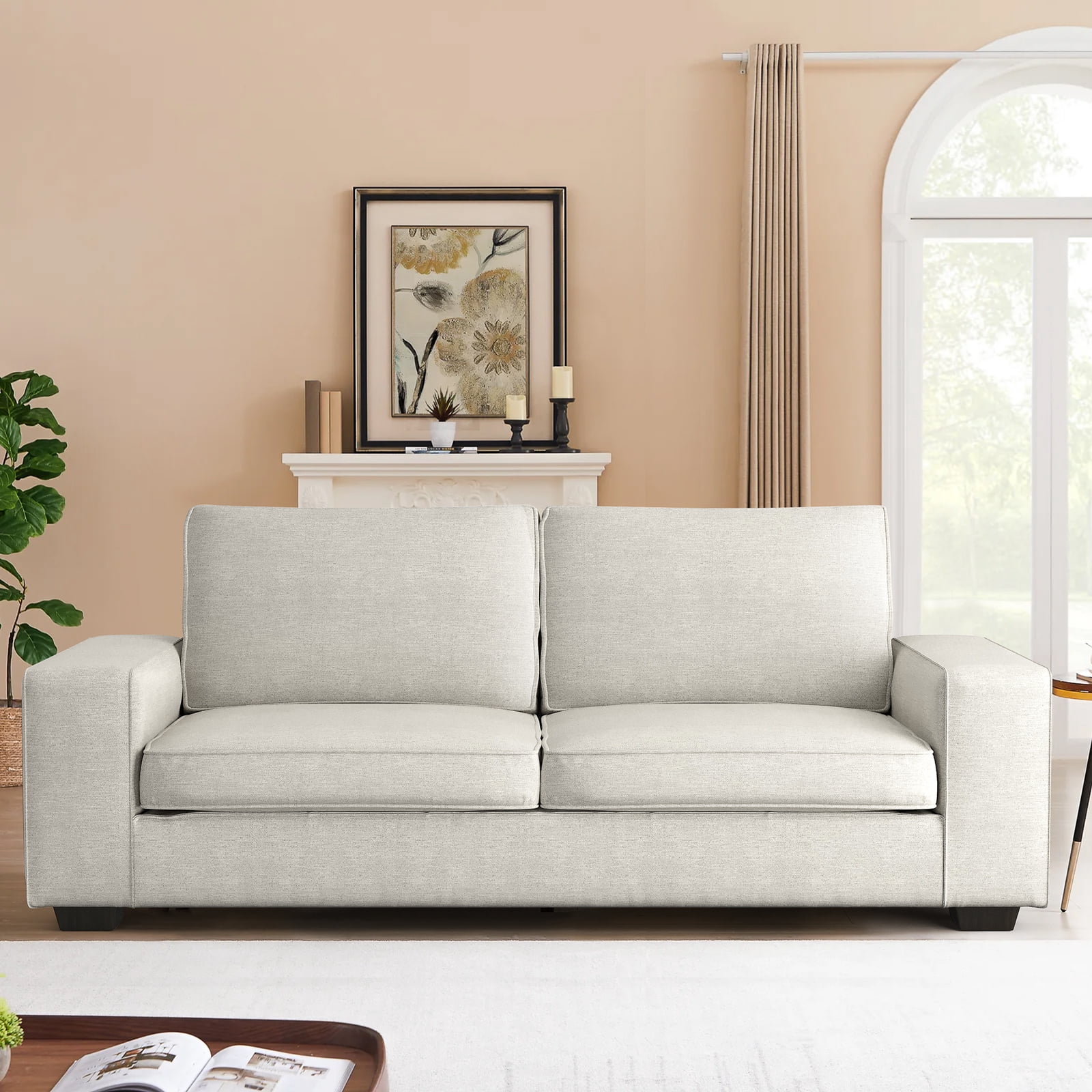 Chenille Loveseat Couch -88.6" Modern Design Sofa with Solid Wood, Metal Frame, Durable，Removable Back Cushion and Seat Cushion, Easy Cleaning(Beige)