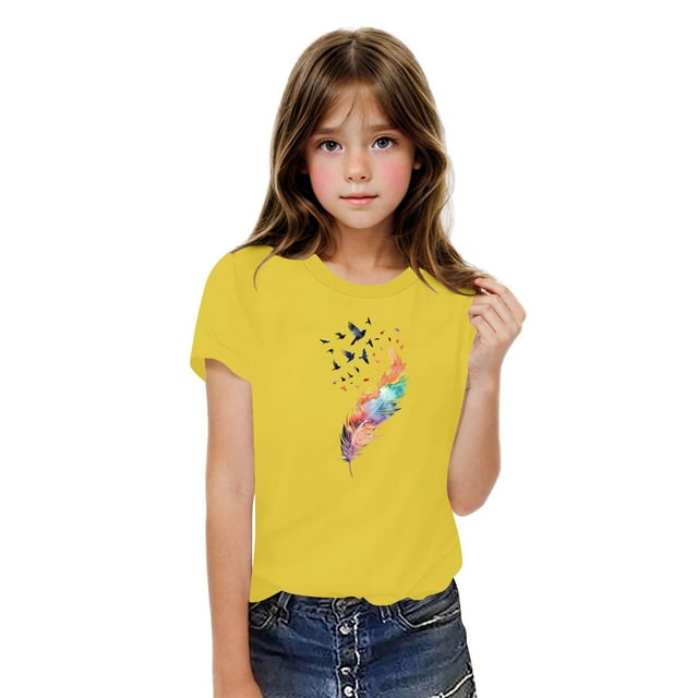 Rbaofujie T-Shirts Graphiques pour Fille Tout-Petit Manches Courtes Col Rond T-Shirt Décontracté d'Été