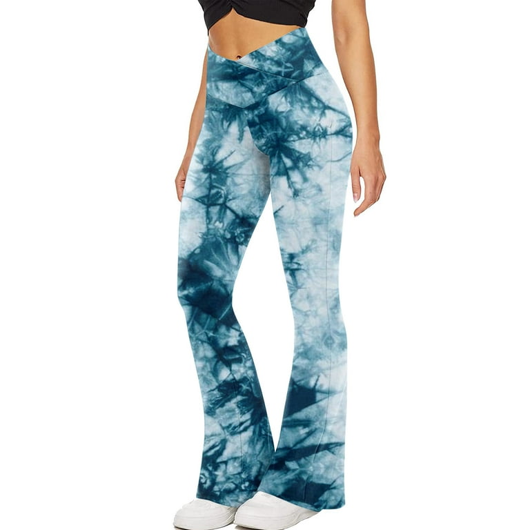YYDGH Women's High Waist Flare Yoga Pants Casual Bell Bottom Stretch Long  Pants Tie Dye Yoga Pants Blue L
