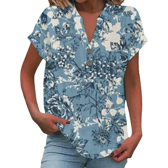 QIJUNTUO Short Sleeve Shirts for Somen Womens Fashion T Shirts Short Sleeve Casual V Neck Summer Tops Cute Loose Fit Blouses Graphic Tees Features: