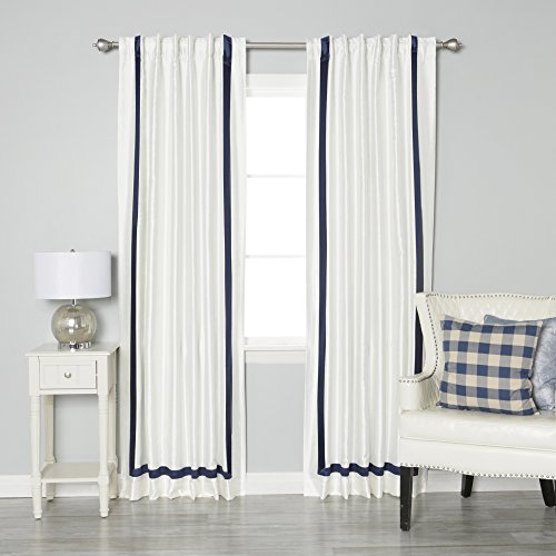 Quality Home Closeout Faux Silk Bordered Blackout Curtains - Navy - 52