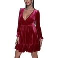 thumbnail image 4 of Gspmoly Robes d'Été pour Femmes, Mode Femmes Robe Aguichant Décontractée Unie Robe à Col en V à Manches Longues Robes de Cocktail Liquidation, 4 of 6