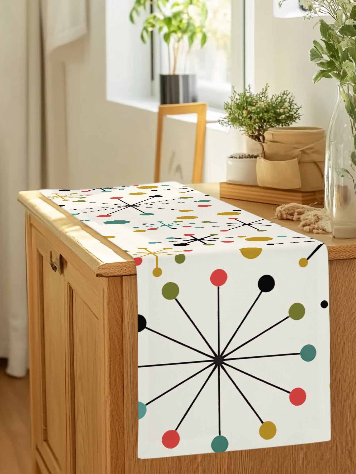Mid Century Abstract Geometric Table Runner 90 Inches Long, Modern Colorful Atomic Table Runners Tabletop Scarf Kitchen Dining Tables Decoration for Home Party Indoor Outdoor