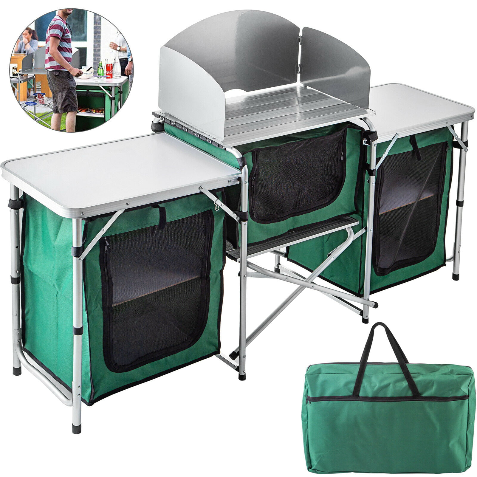 Vevor Camping Kitchen Table Picnic Cabinet Folding Cooking Storage Rack Alu Portable Walmartcom Walmartcom