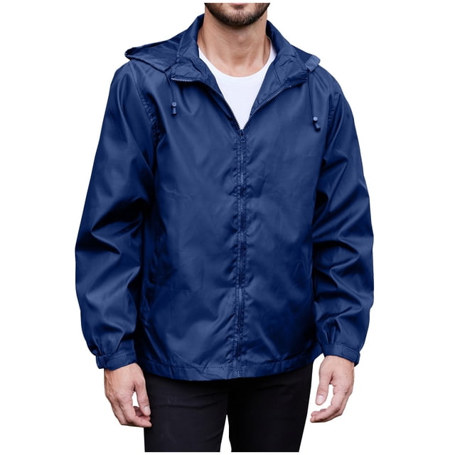 Men's Lightweight Hooded Jacket with Zippered Pockets, Adjustable Drawstring Casual Coat for Spring Outdoor Wear